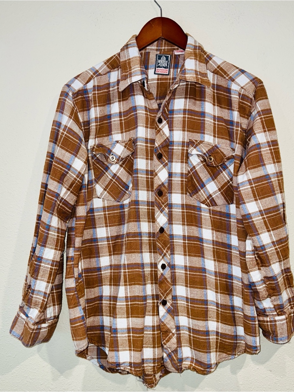 mens vintage Outdoor Exchange plaid flannel button down shirt size Large